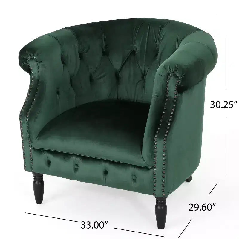 Contemporary Tufted Upholstered Club Chair with Nailhead Trim