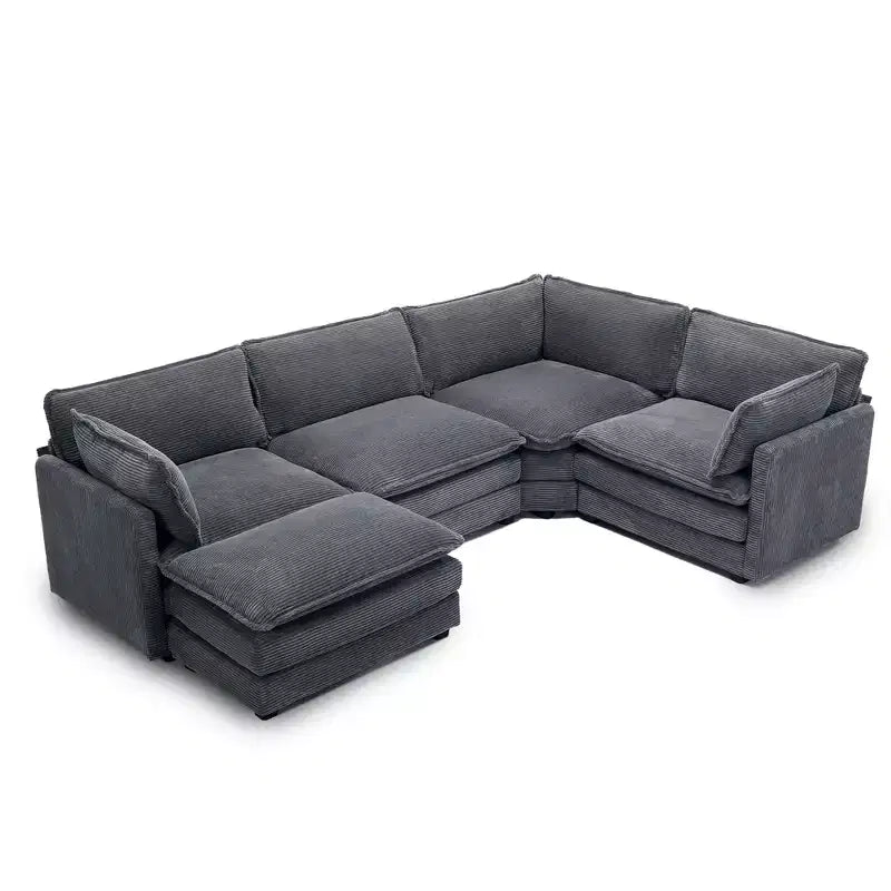 Modern 113.4D*79.13W Oversized Corduroy Modular 5-Seat Sectional Sofa Set with Ottoman U Shaped Sofa Couch with Corner Sofa,HYLEORY