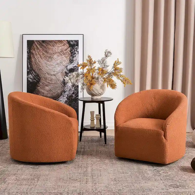 Fauteuil tonneau pivotant tapissé en tissu bouclé KINWELL 32 W (ensemble de 2)