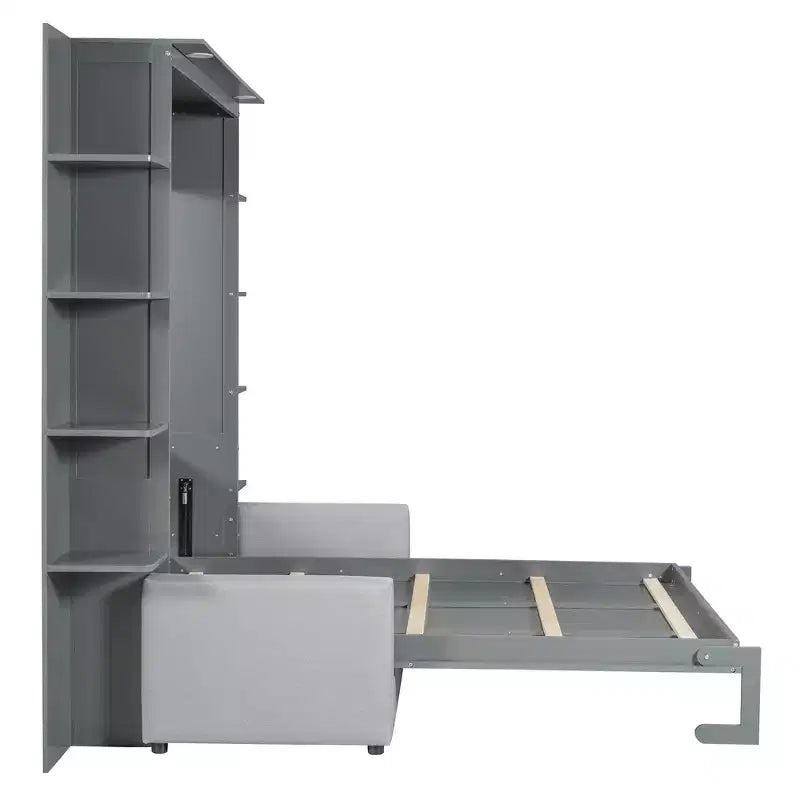 Queen Murphy Bed Wall Bed with Sofa, Queen Size Cabinet Bed Folding Wall Bed with Bookshelf and Shelves for Guest Room Office