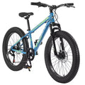 Okak 24IN Fat Tire Bike with Front Suspension, 7-Speed Mountain Bike with Disc Brake and High-Carbon Steel Frame, Trail Bike for Commuting