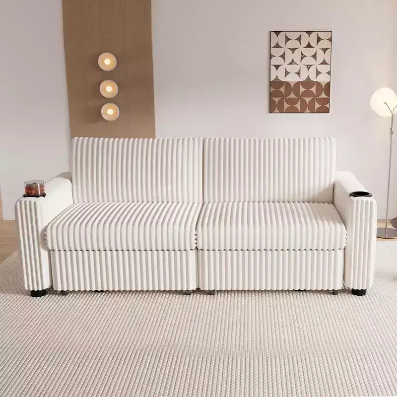 Dyonery 91 Sectional Sleeper Sofa Bed with Pull Out Bed,Reclining Backrest/Two Pull Out Beds/USB Ports/Cup Holders, Plush Corduroy