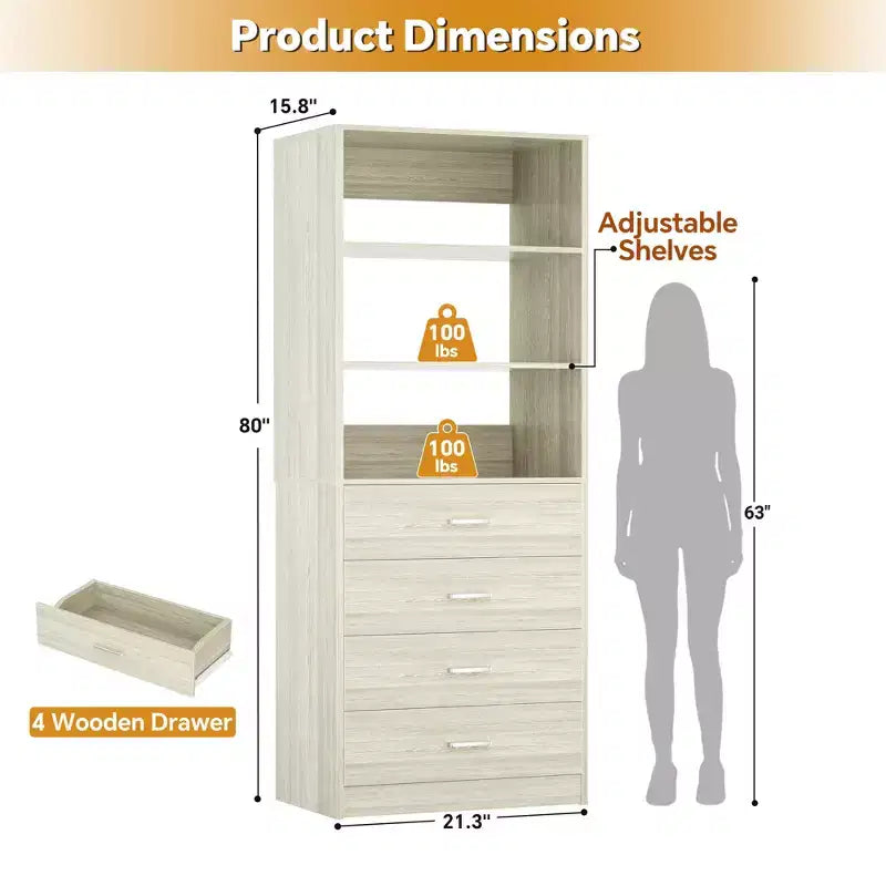 Closet Organizer System with Wood Drawers and Shelves
