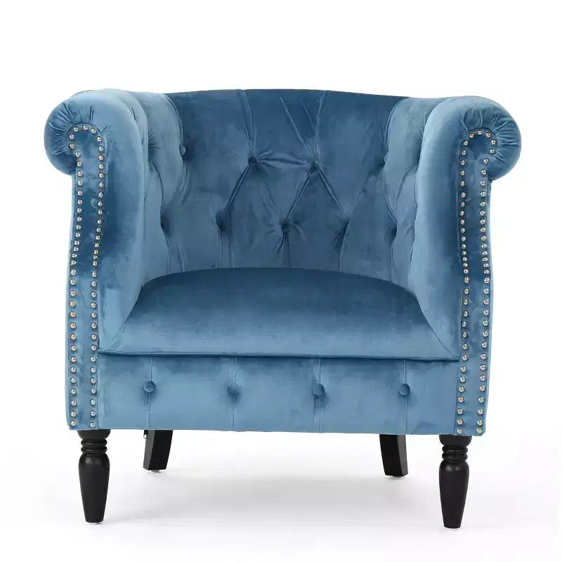 Contemporary Tufted Upholstered Club Chair with Nailhead Trim