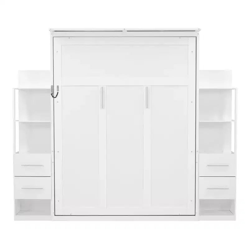 Luxystar Queen Murphy Bed with Storage Shelves, 4 Drawers and Lights