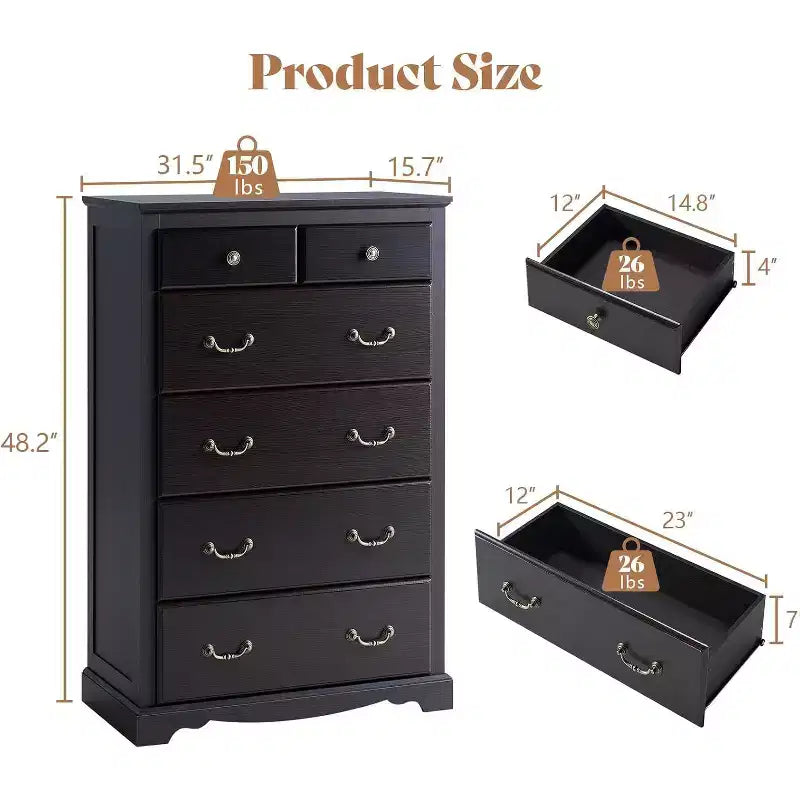AMERLIFE Drawer Dresser, Farmhouse Chest of Drawers with Vintage Metal Handle