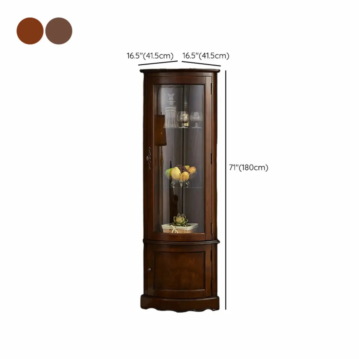 Classic Brown Rubberwood Corner Cabinet with Glass Door