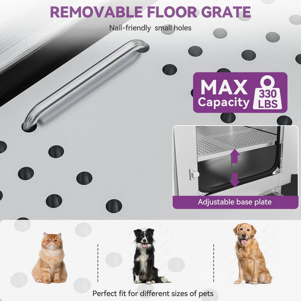 Baignoire de toilettage pour animaux de compagnie réglable, 50 W, en acier inoxydable, avec rampe à marches