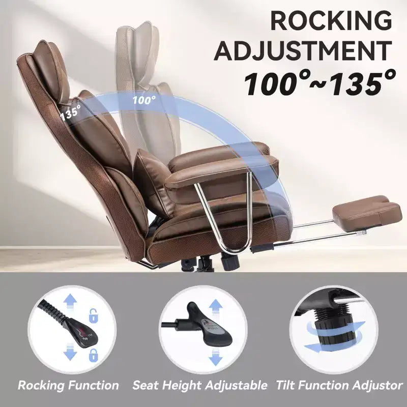Efomao Ergonomic Desk Office Chair 400LBS, Big and Tall PU Leather Computer Chair, Executive Desk Chair with Footrest and Lumbar Support