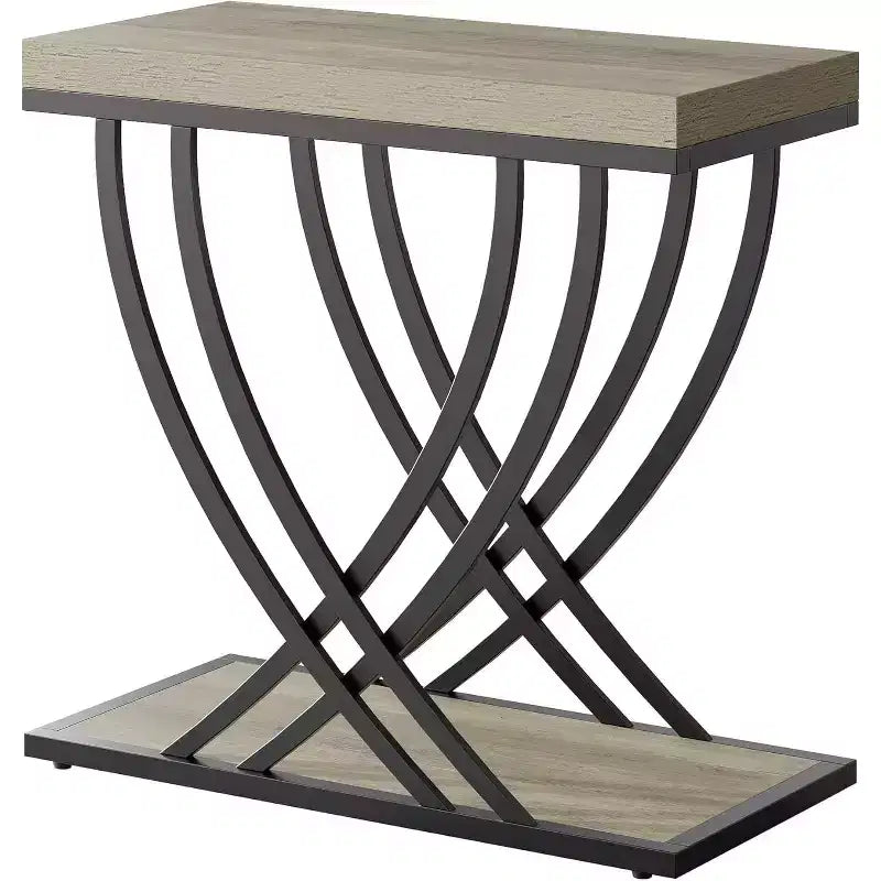 Lantine Side Table, 2-Tier Narrow End Table for Living Room, Industrial Bedside Tables with Metal Frame for Bedroom, Sofa Couch, Small Spaces, Grey