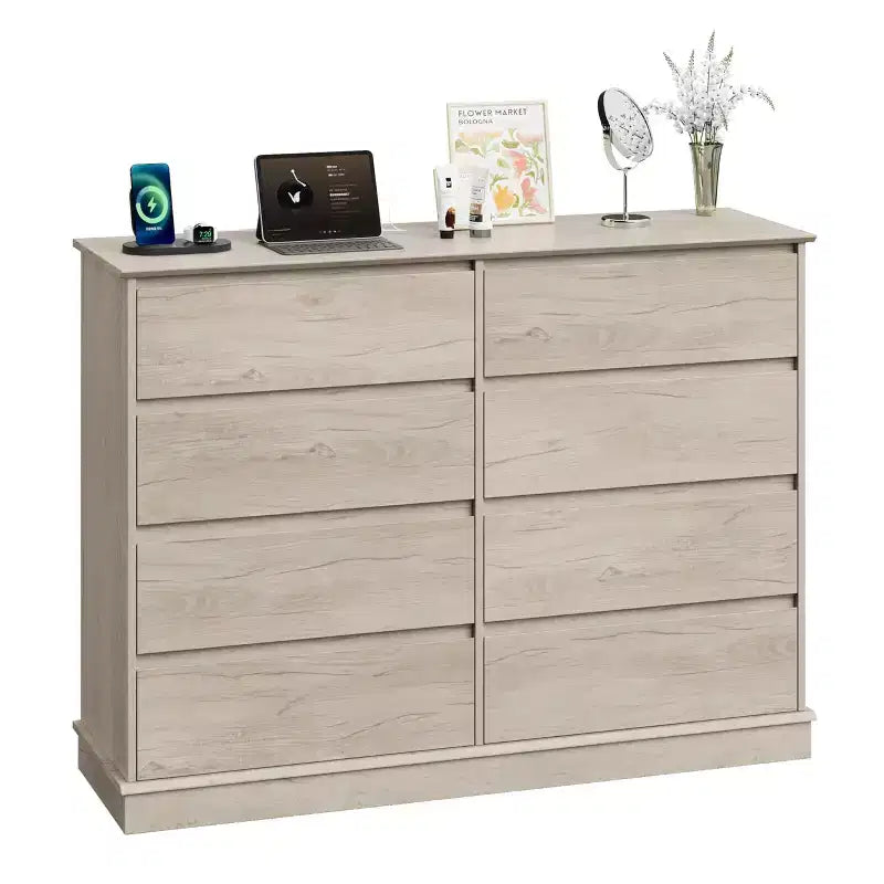 Modern Dresser for Bedroom with 8 Drawers, Wooden Storage Organizer Unit for Closet, Wide Chest of Drawers
