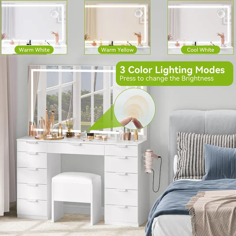 Moasis 46 Vanity With Built-in Socket With Illuminated Mirror and Hair Dryer Rack - 55.8  H X 46  W X 11.7  D