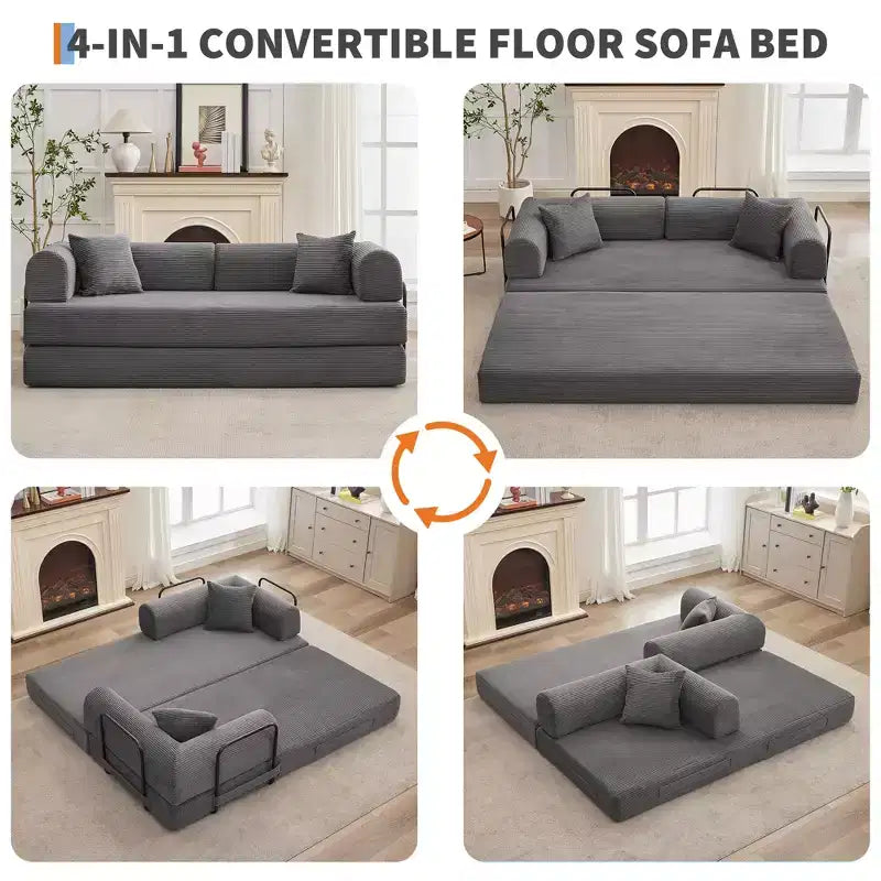Acekool Convertible Sleeper Sofa Bed Floor Couch with Deep Seat and Corduroy Comfort