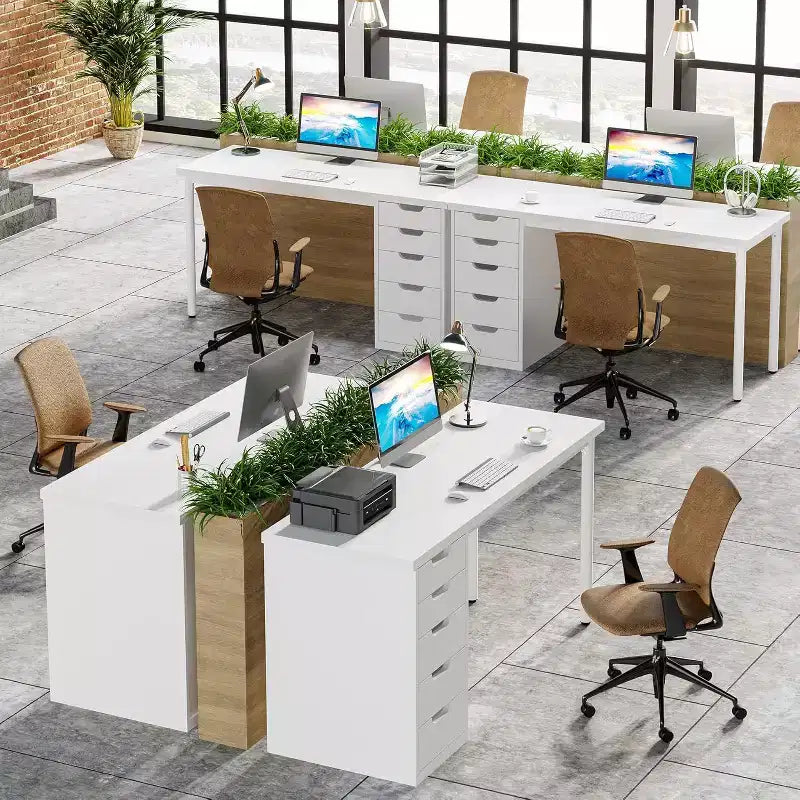 Lantine Computer Desk with 5 Drawers, 47 inches Modern Simple Home Office Desk Study Writing Table for Small Spaces