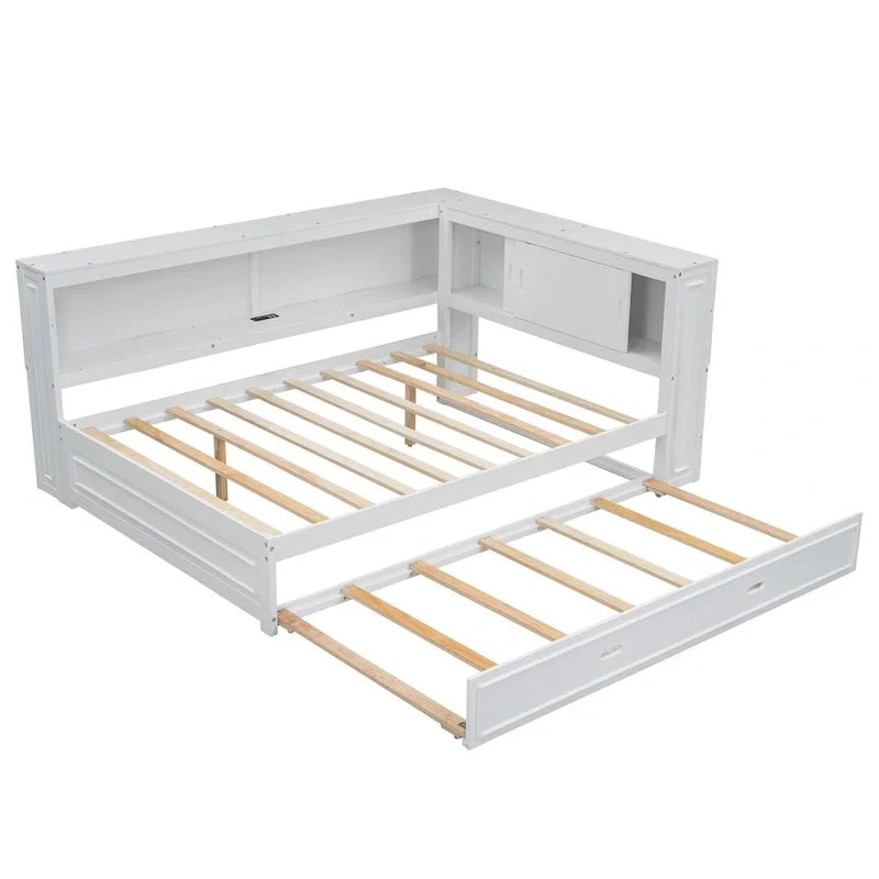 Lit de repos double avec étagères, chargement USB, lumières LED et lit gigogne simple