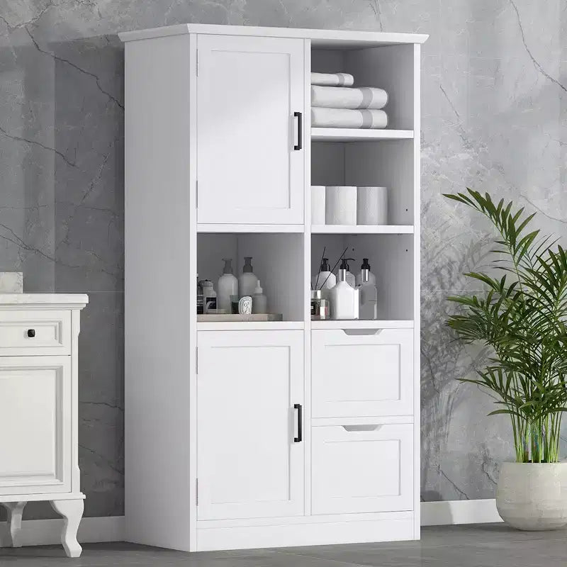 62 Tall Bathroom Storage Cabinet, Freestanding Floor Storage Cabinet With Drawer & Adjustable Shelf, Pantry Storage Cabinet For Bathroom Living Room