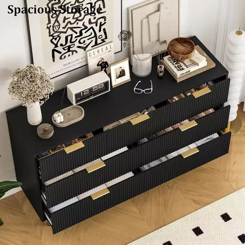 7-Drawer Fluted Dresser, Modern Wood Storage Cabinet, Bedroom Furniture for Living Room Hallway