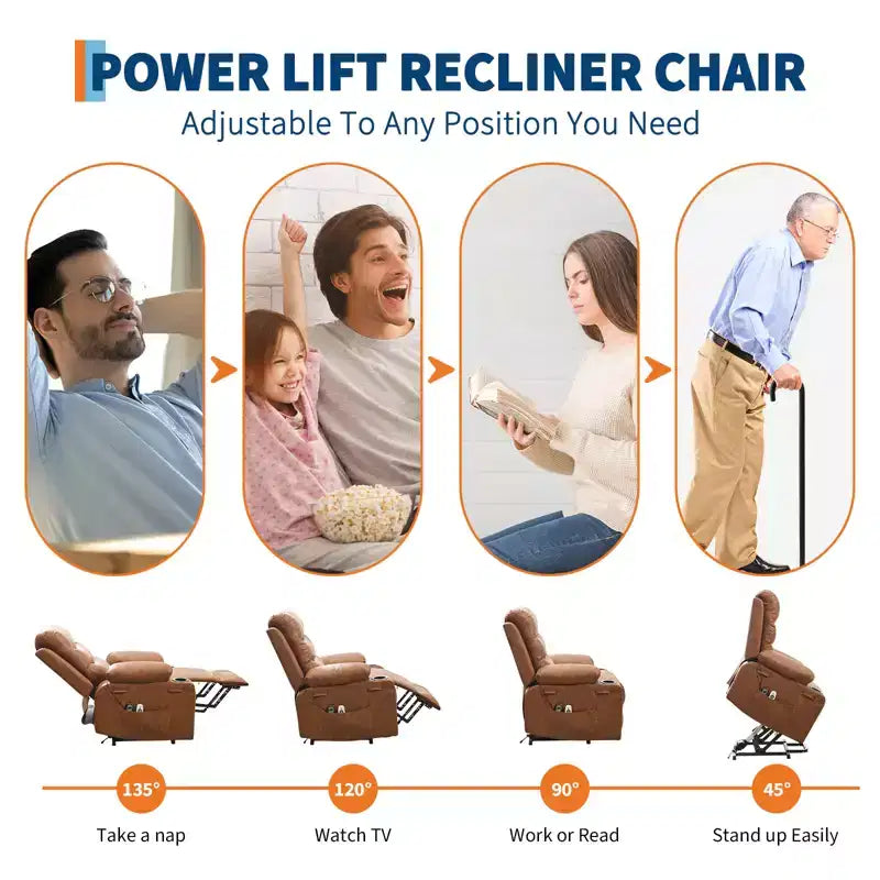 Lift Recliner Chair with Massage & Heat, Oversized Power Recliners, Home Theater Seat with 2 Cup Holders Side, Glider Reclining Single Sofa Chair