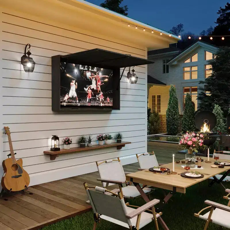 55 in Outdoor TV Enclosure, Solid Wood Weatherproof TV Cover with 4D Adjustable Mount & Fold-Up Door (Fits 44-55 in TVs)