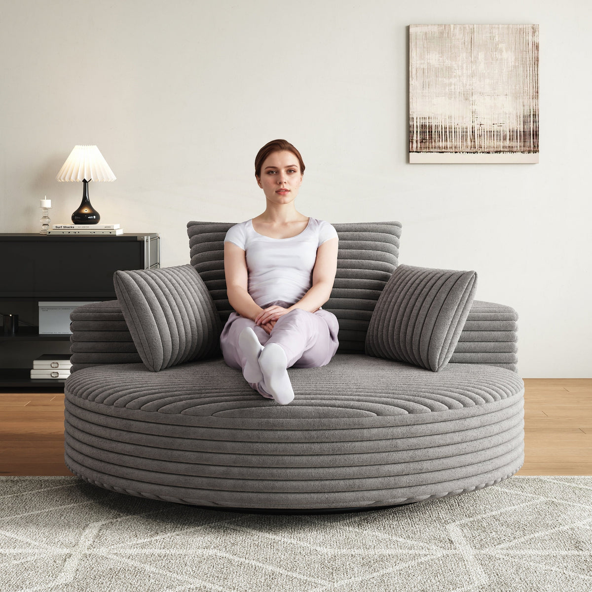 Corduroy Chenille Foam Single Swivel Chair