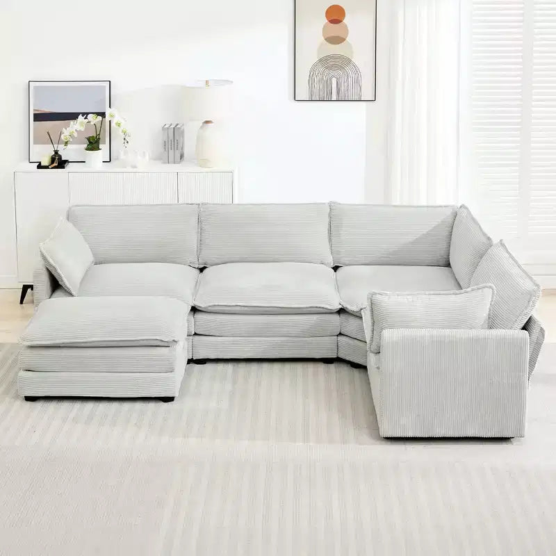 Modern 113.4D*79.13W Oversized Corduroy Modular 5-Seat Sectional Sofa Set with Ottoman U Shaped Sofa Couch with Corner Sofa,HYLEORY