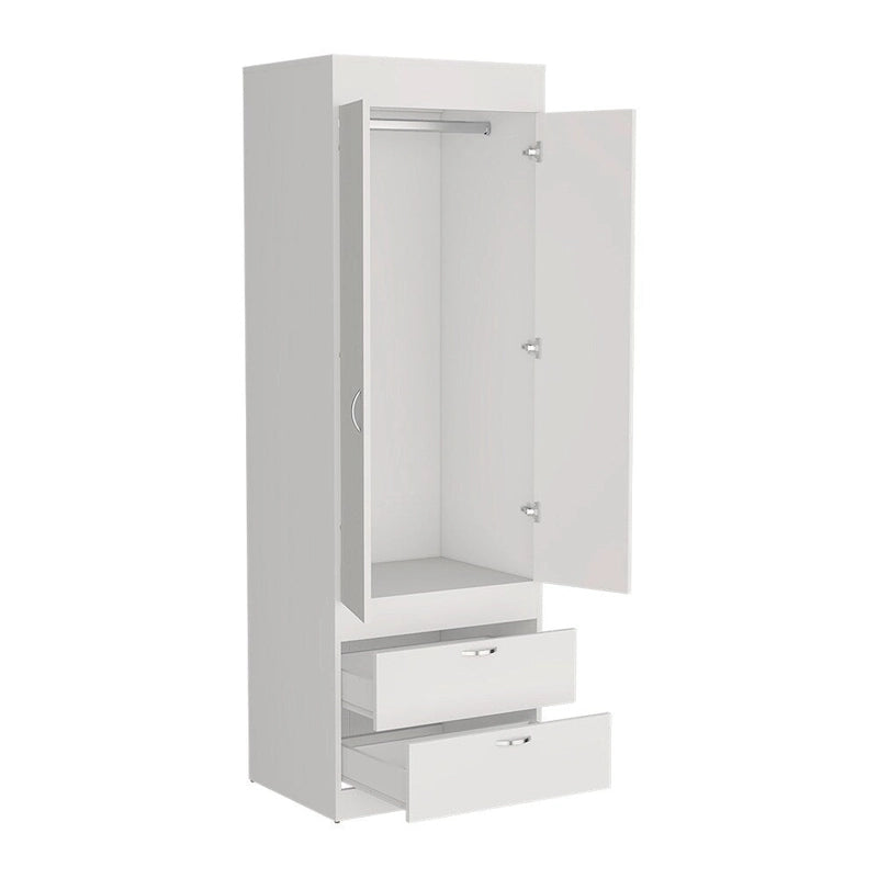 18.9  Modern Double-door Armoire with Two Bottom Drawers and Hanging Rod for Bedroom