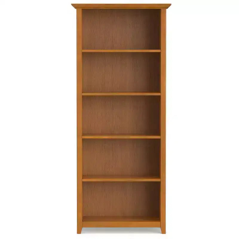 70 Five-Shelf Solid Wood Bookcase - Lacquered Pine, 4 Adjustable Shelves