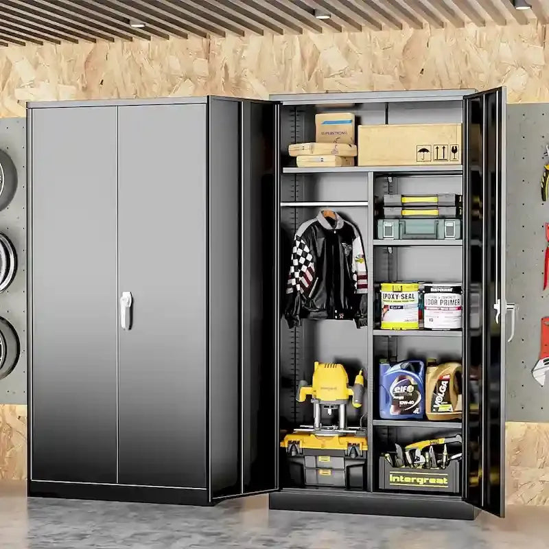 72 Tall Metal Lockable Wardrobe Armoire Storage Cabinet Locker with Hanging Rod for Garage, Gym, Home Office
