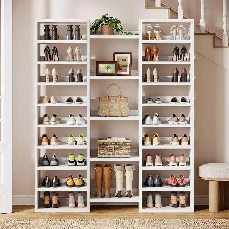 Lantine 14-Tier Tall Shoe Rack, Large Freestanding Organizer with Open Shelves for 46 Pairs, Wooden Cabinet for Closet, Entryway, Bedroom, White