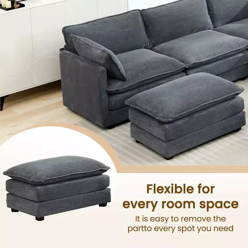 Modern 113.4D*79.13W Oversized Corduroy Modular 5-Seat Sectional Sofa Set with Ottoman U Shaped Sofa Couch with Corner Sofa,HYLEORY