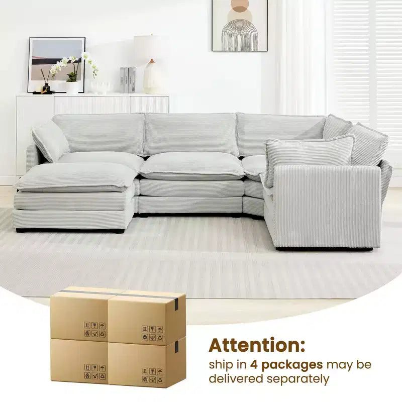 Modern 113.4D*79.13W Oversized Corduroy Modular 5-Seat Sectional Sofa Set with Ottoman U Shaped Sofa Couch with Corner Sofa,HYLEORY