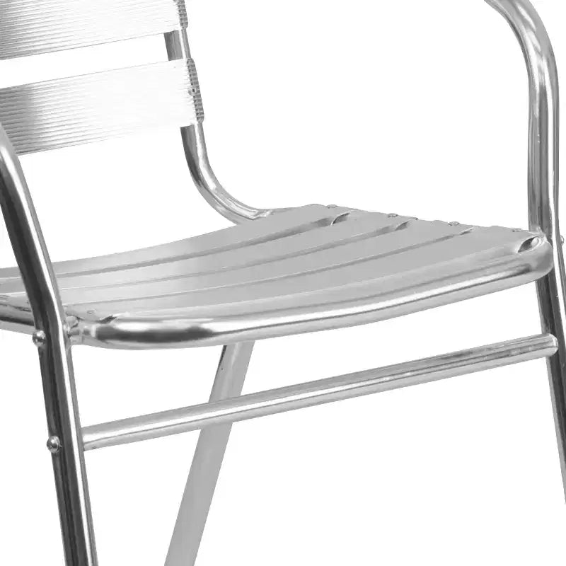 Emma and Oliver 27.5 Square Aluminum Table Set with 4 Slat Back Chairs