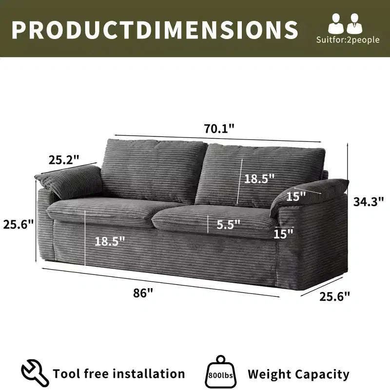 Dyonery 86 Cloud Loveseat Sofa, Deep Seat & Wide Armrest Pillows, Sturdy Frame, Breathable Ergonomic Design