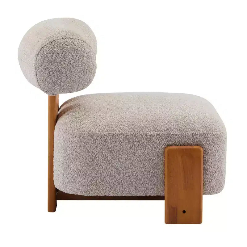Modern Boucle Accent Chair with Rolled Backrest, Solid Wood Frame, Upholstered Accent Seating for Living Room, Bedroom, or Office