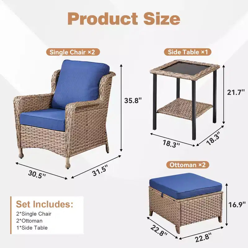 GDFStudio Halston Outdoor Wicker Chat Set with Cushions and Side Table