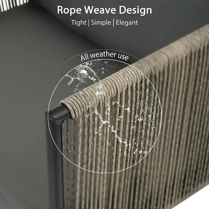 4 PCS Outdoor Rope Patio Set for 4 with Cushions and Glass Table