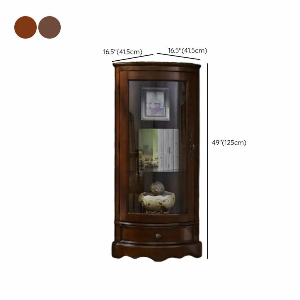Classic Brown Rubberwood Corner Cabinet with Glass Door