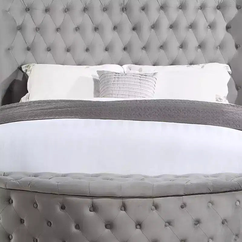 109 Queen Bed Gaiva Bed Gray Velvet - Acme Furniture: Elegant Nailhead, Button-Tufted Design, Wood Composite Frame