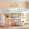 Full Size Loft Bed with Stairs and Desk, Wood Loft Beds Frame with Storage Drawers and Bookcase Shelves for Adults Teens Kids