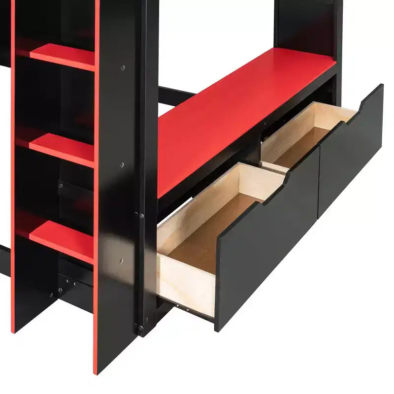Loft Bed with Height-Adjustable Desk, RGB Lights and Storage, Full Size Space-Saving Bed for Teens & Adults