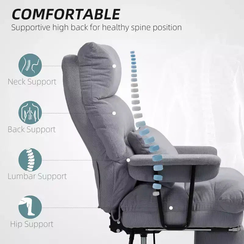 Executive Office Chair with Lumbar Support, Footrest, High Back Reclining Overstuffed Desk Chair with