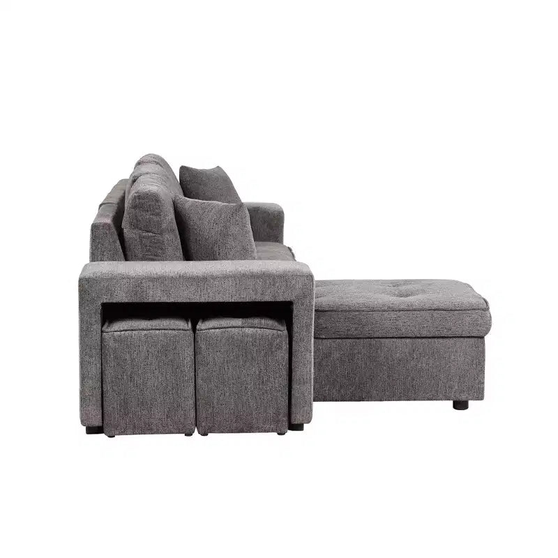104.5 Reversible L-Shape Sleeper Sectional with Storage Chaise & 2 Stools - Convertible 3-Seat Sofa Bed for Living Room