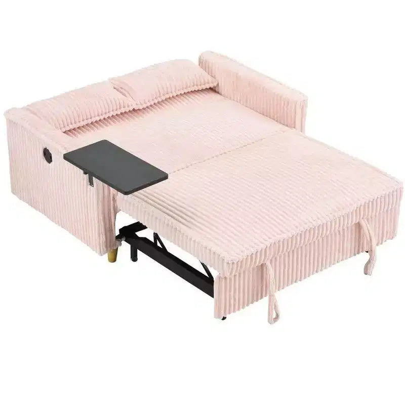 TUYOHW Space-Saving Convertible Sofa,Corduroy Sofa Bed with Movable Tabletop & USB Port,Multi-Functional Loveseat for Living Room