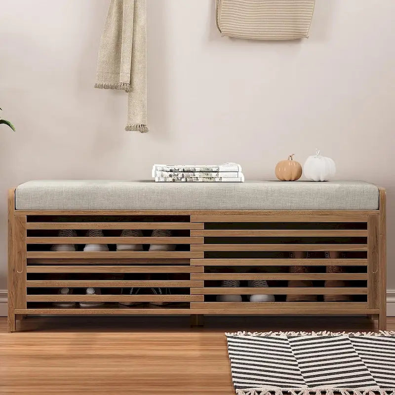43.30 Solid Wood Storage Bench with Contemporary Distressed Blinds
