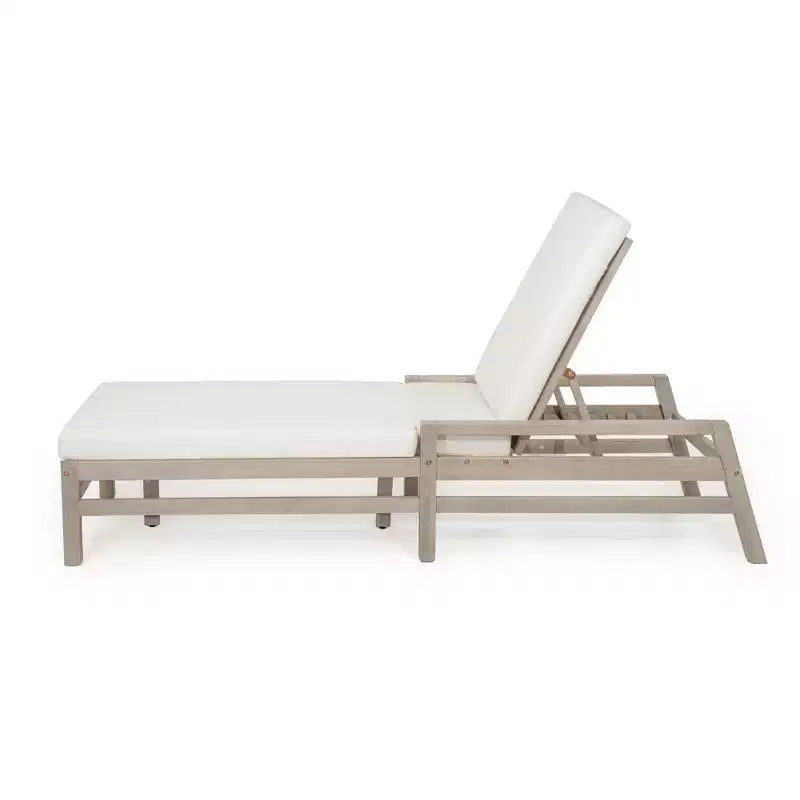 Merax 5-Position Acacia Outdoor Chaise Lounge with Thick Cushions