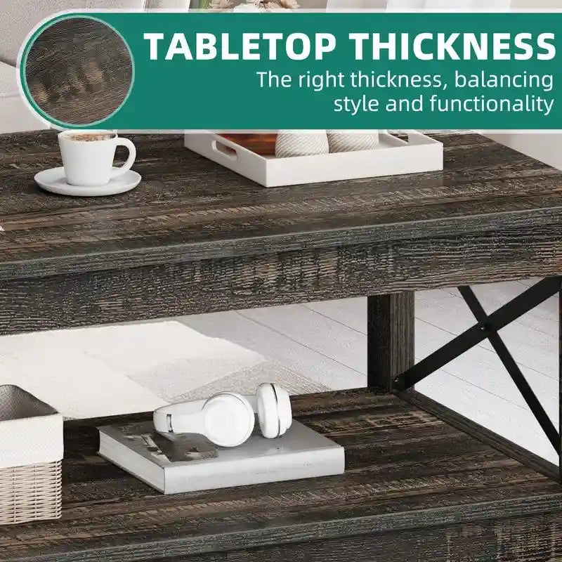 Farmhouse Wood Accent Coffee Table with Large Storage Shelf