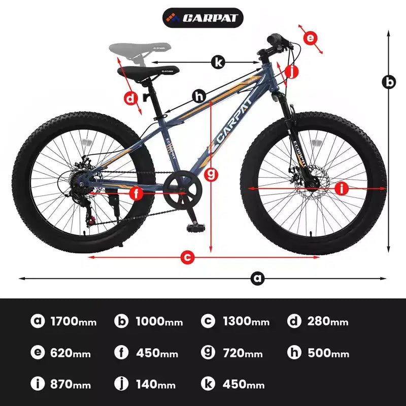 Okak 24IN Fat Tire Bike with Front Suspension, 7-Speed Mountain Bike with Disc Brake and High-Carbon Steel Frame, Trail Bike for Commuting