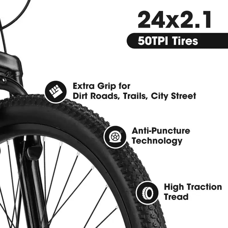 Okak 24/26IN Mountain Bike with 21 Speeds and Dual Disc Brakes, Kids Bike with 100mm Front Suspension, Dirt Bike for Teenagers and Women