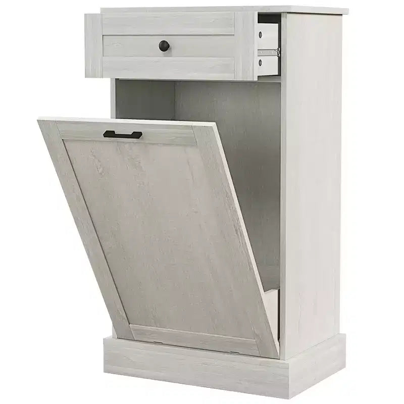 HOMCOM Kitchen Tilt Out Trash Bin Cabinet Free Standing Recycling Cabinet Trash Can Holder With Drawer