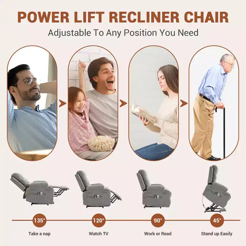 Lift Recliner Chair with Massage & Heat, Oversized Power Recliners, Home Theater Seat with 2 Cup Holders Side, Glider Reclining Single Sofa Chair